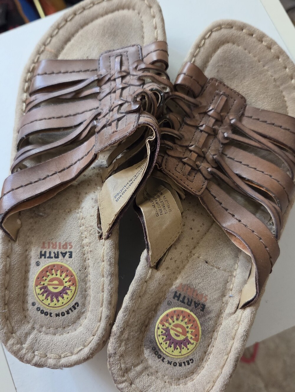 Earth Spirit Tan Woven Leather Slide Sandals - Picture 4 of 5